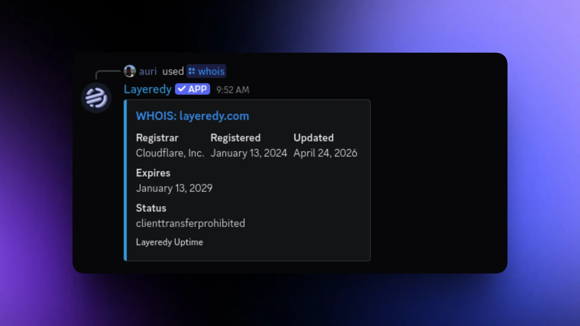 WHOIS domain lookup in Layeredy Bot